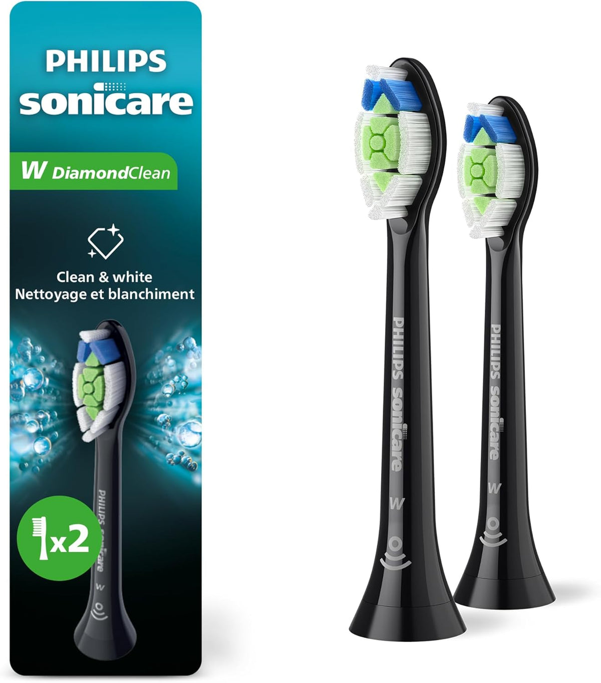 Philips Sonicare Genuine W DiamondClean Toothbrush Heads, 2 Brush Heads, Black, HX6062/95 — Black