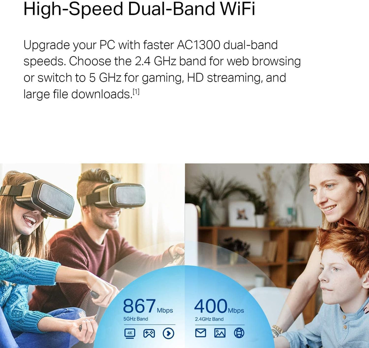 TP-Link USB WiFi Adapter, AC1300Mbps Dual Band 5dBi High Gain Antenna 2.4GHz/ 5GHz Wireless Network Adapter for Desktop PC (Archer T4U Plus)- Supports Windows 11/10, Mac OS 10.9-10.14