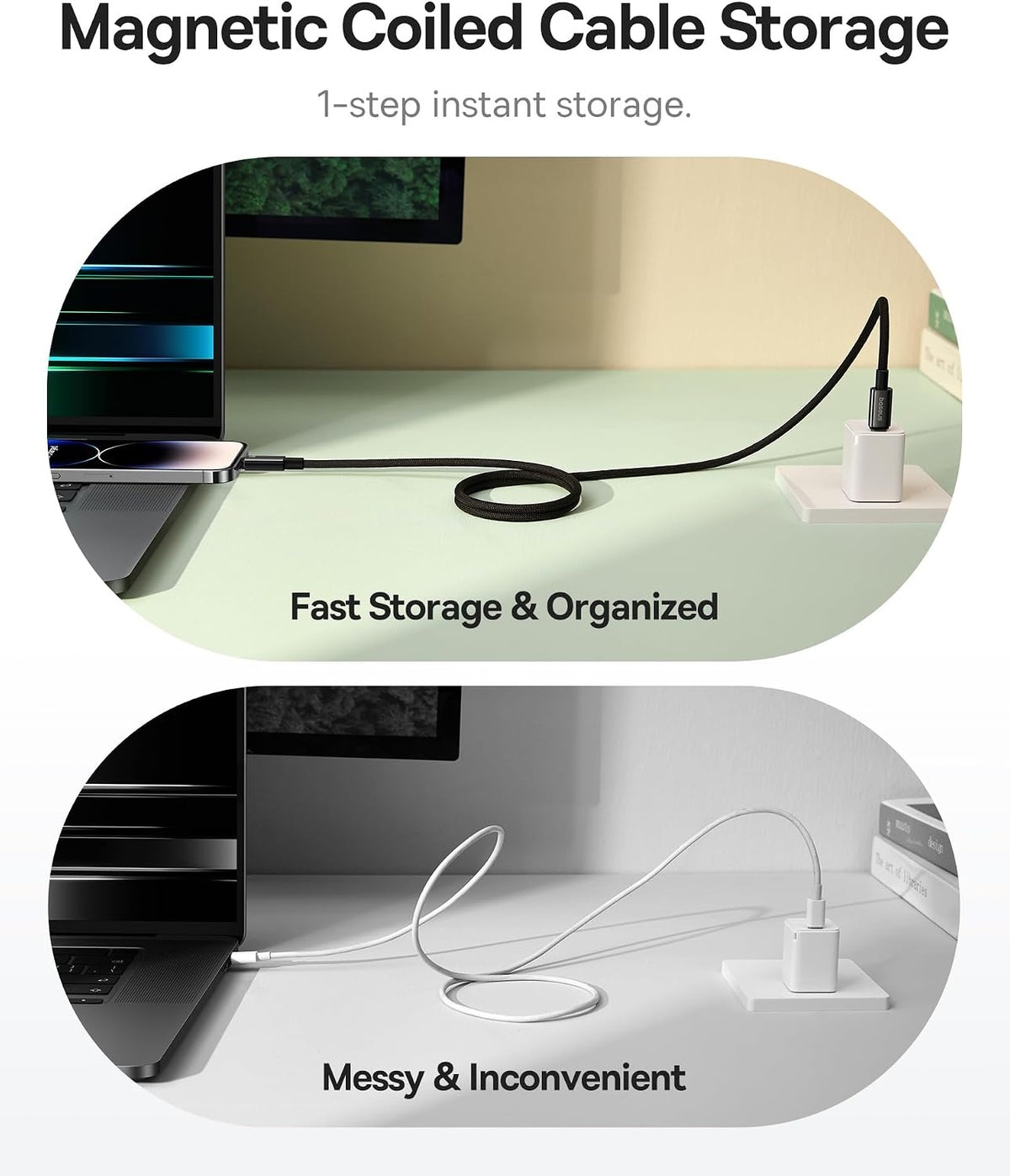 Baseus Tungsten Gold Magnetic iPhone Charger Cable (1m) – 20W PD Fast Charging USB C to Lightning Cord with Anti-Tangle Winding — 1 Meters — Black