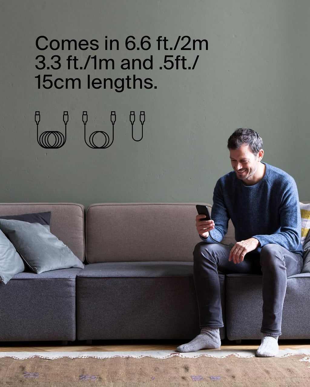 Belkin Fast Charge (0.5ft) Braided USB-C to USB-C Cable for iPhone 16, iPhone 16 Pro, iPhone 16 Pro Max, iPhone 16 Plus, iPhone 15, Galaxy S24, S23, Note10, Pixel 9, Pixel 8, iPad Pro & More - Black