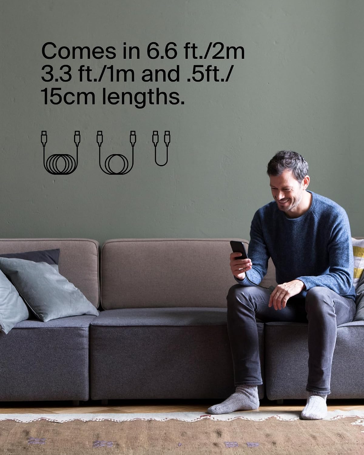 Belkin Fast Charge (0.5ft) Braided USB-C to USB-C Cable for iPhone 16, iPhone 16 Pro, iPhone 16 Pro Max, iPhone 16 Plus, iPhone 15, Galaxy S24, S23, Note10, Pixel 9, Pixel 8, iPad Pro & More - Black