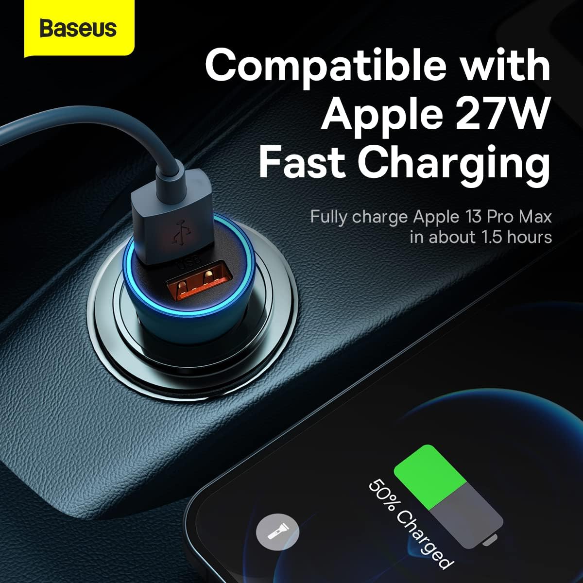 Baseus Golden Contactor Max Dual Fast Car Charger, 60W, Blue