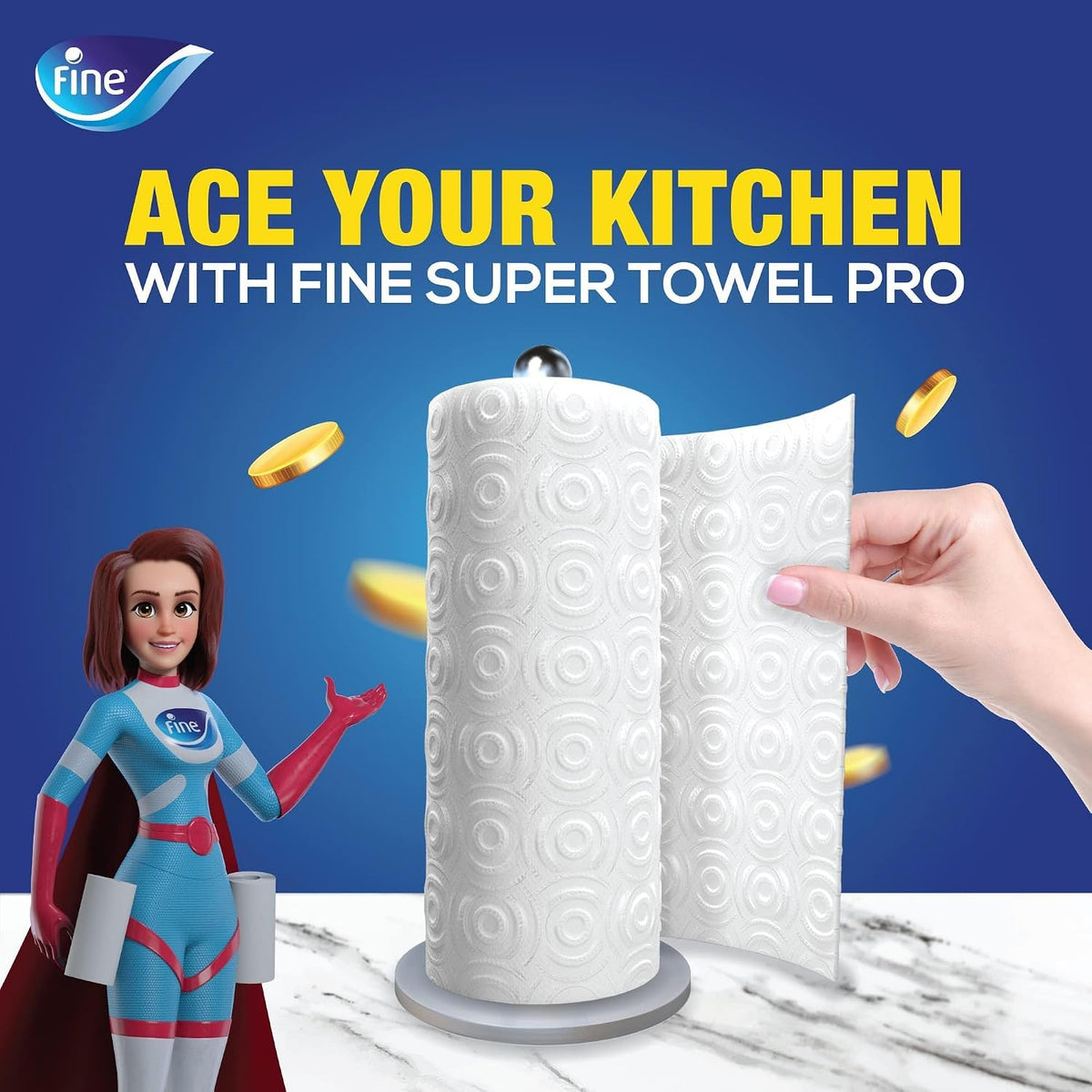 Fine Kitchen Paper Towel Roll, 60 Sheets X 3 Ply, 4 Rolls. Fine Super Pro, Sterilized Tissues For Germ Protection, Half Perforated (Pack of 2) — additional view 2