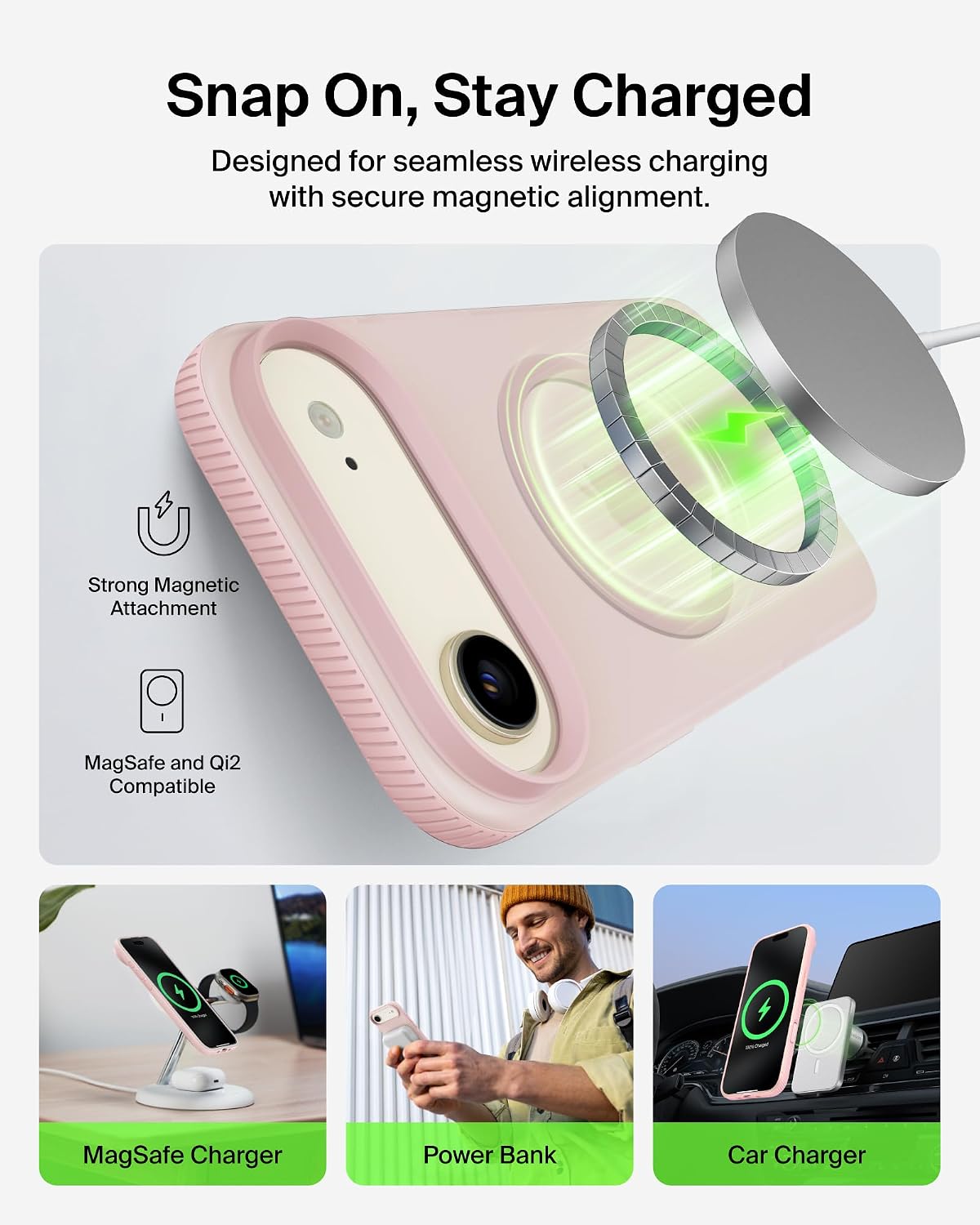 Belkin SheerForce Grip MagSafe Compatible iPhone Air Case with Slim Design & Anti-Slip Side Lines - Magnetic, Transparent, & Shockproof Protective iPhone Case - Pink