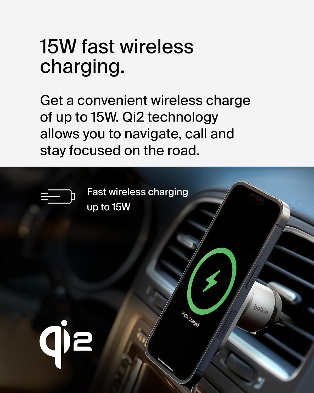 Belkin BoostCharge™ Pro ​Wireless Car Charger with MagSafe 15W Extra Strong Magnetic Vent Mount for iPhone 12, 13, 14