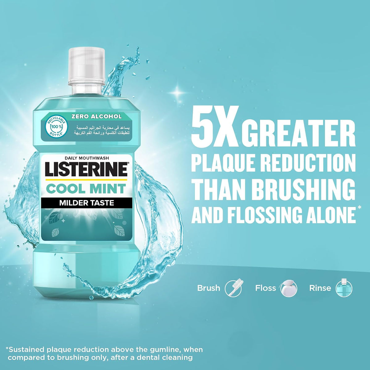Listerine Cool Mint Milder Taste Mouthwash, 500 ml, 2+1 Pack — front product image