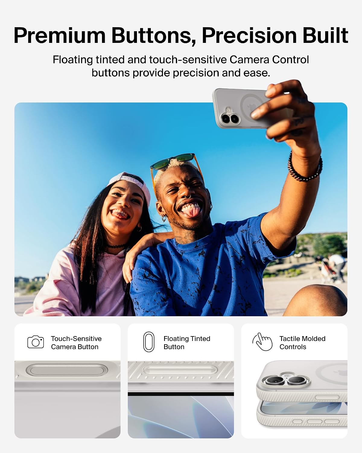 Belkin SheerForce Grip MagSafe Compatible iPhone 17 Case with Slim Design & Anti-Slip Side Lines - Magnetic, Transparent, & Shockproof Protective iPhone Case - Sand