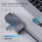 Baseus Docking Station USB C Hub (Upgrade) Invisible 6 in 1 Dongle Adapter with 4K HDMI 2 USB 3.0, USB-C PD 60W 3.5mm Audio Micro SD — Dark Grey