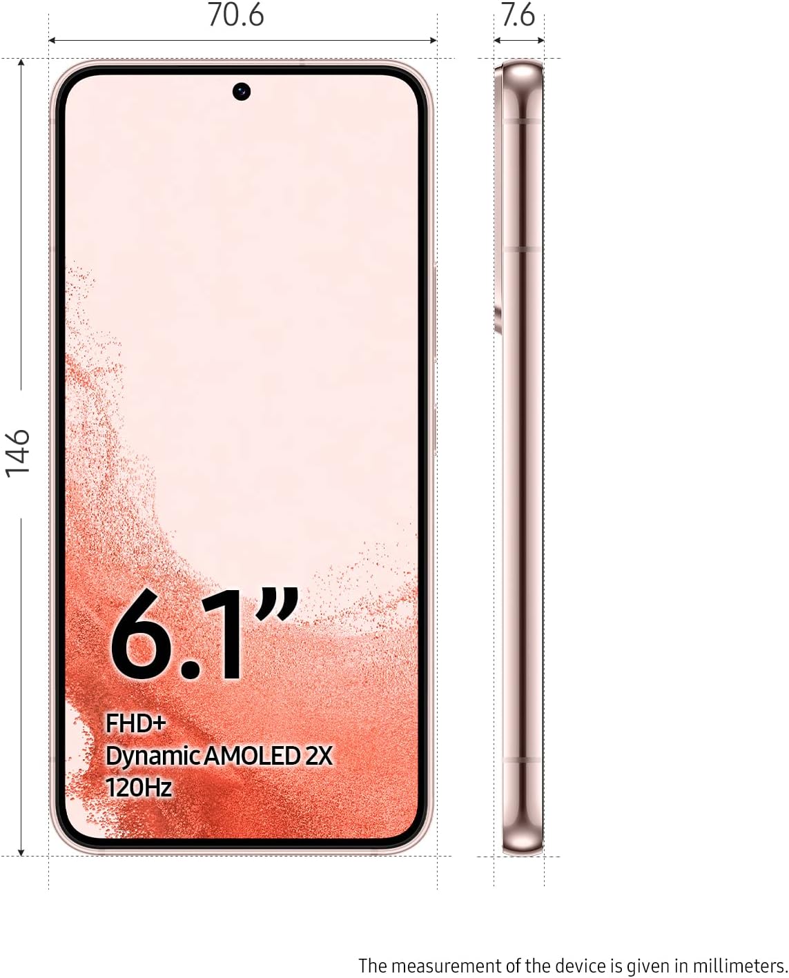 Samsung Galaxy S22 SM-S901E 8GB Ram 128GB Rom ((Single Sim + eSim) 5G Smartphone Pink Gold - International Version…