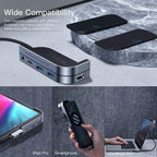 Baseus Docking Station USB C Hub (Upgrade) Invisible 6 in 1 Dongle Adapter with 4K HDMI 2 USB 3.0, USB-C PD 60W 3.5mm Audio Micro SD — Dark Grey