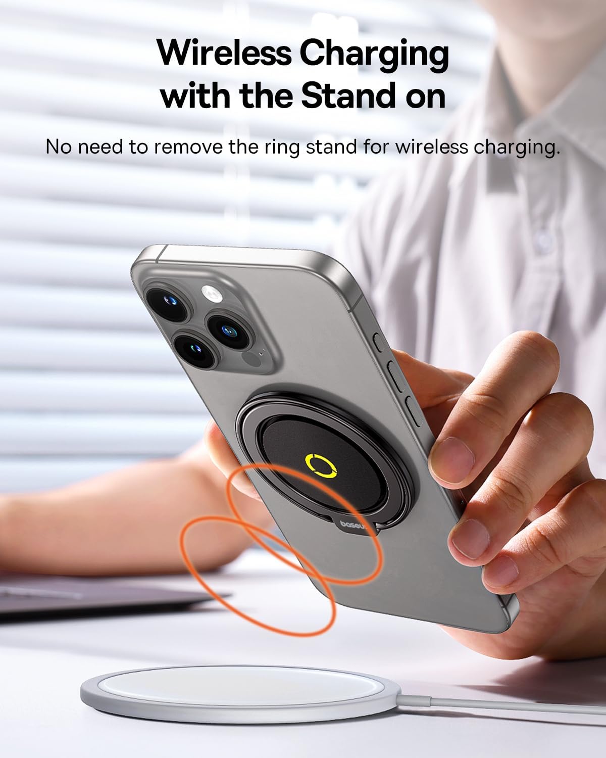 Baseus MagPro II Magnetic Phone Ring Holder with Popsocket – MagSafe Stand & Grip for Wireless Charging, 360° Adjustable Kickstand — Black