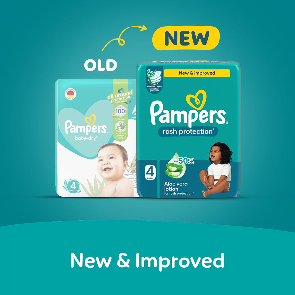 Pampers Rash Protection Taped Diapers, Size 4, 9-14kg, Carry Pack, 21 Count