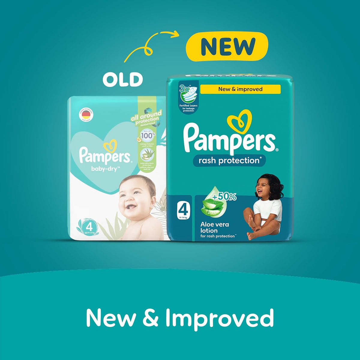 Pampers Rash Protection Taped Diapers, Size 4, 9-14kg, Carry Pack, 21 Count