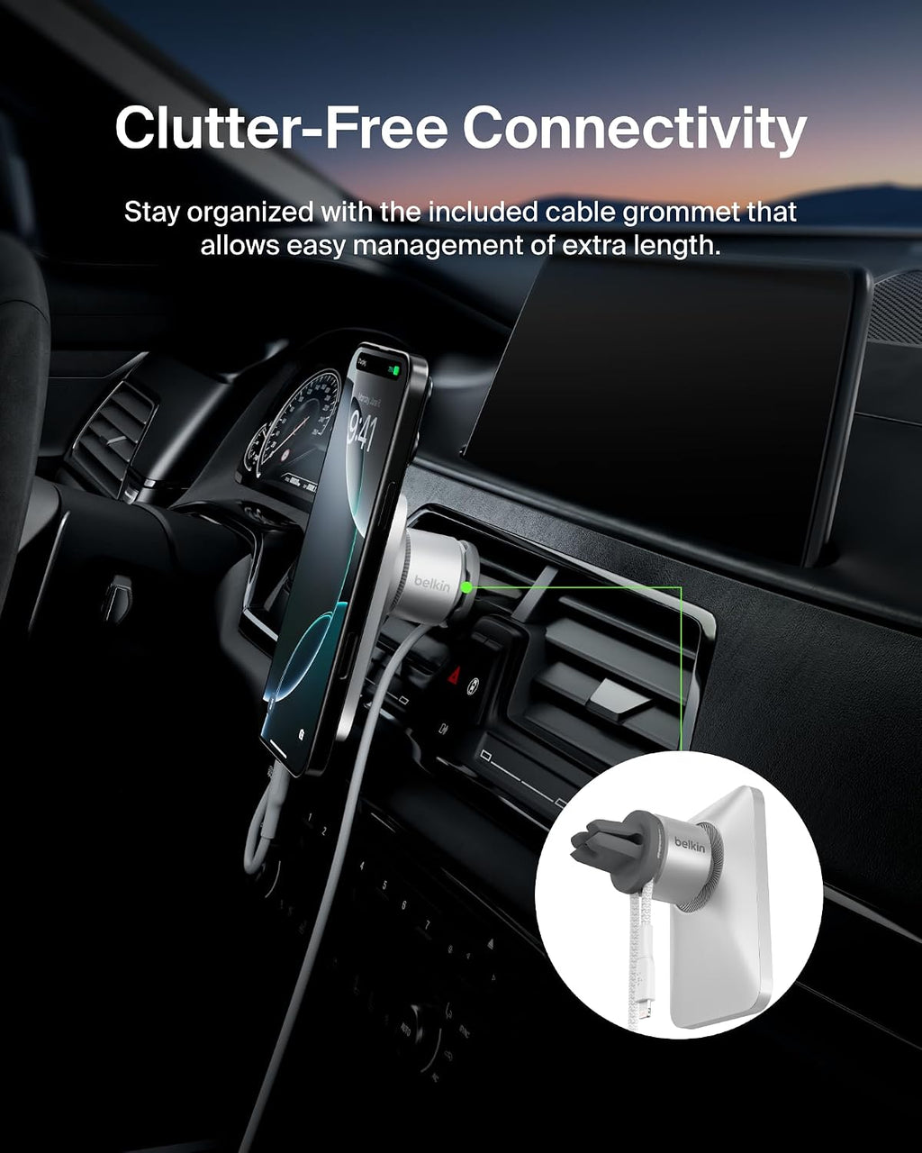 Belkin MagSafe Car Vent Mount PRO for iPhone 12, 12 Pro, 12 Pro Max, 12 Mini Keeps All iPhone 12 Models Magnetically Mounted While You Drive, Silver, WIC002, WIC002btGR