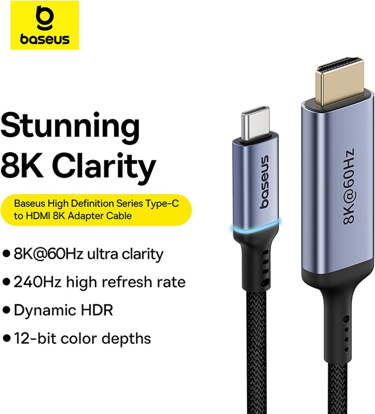 Baseus High Definition Series Type-C to HDMI 8K Adapter 1.5m Cluster Black — USB C - HMDI — Black