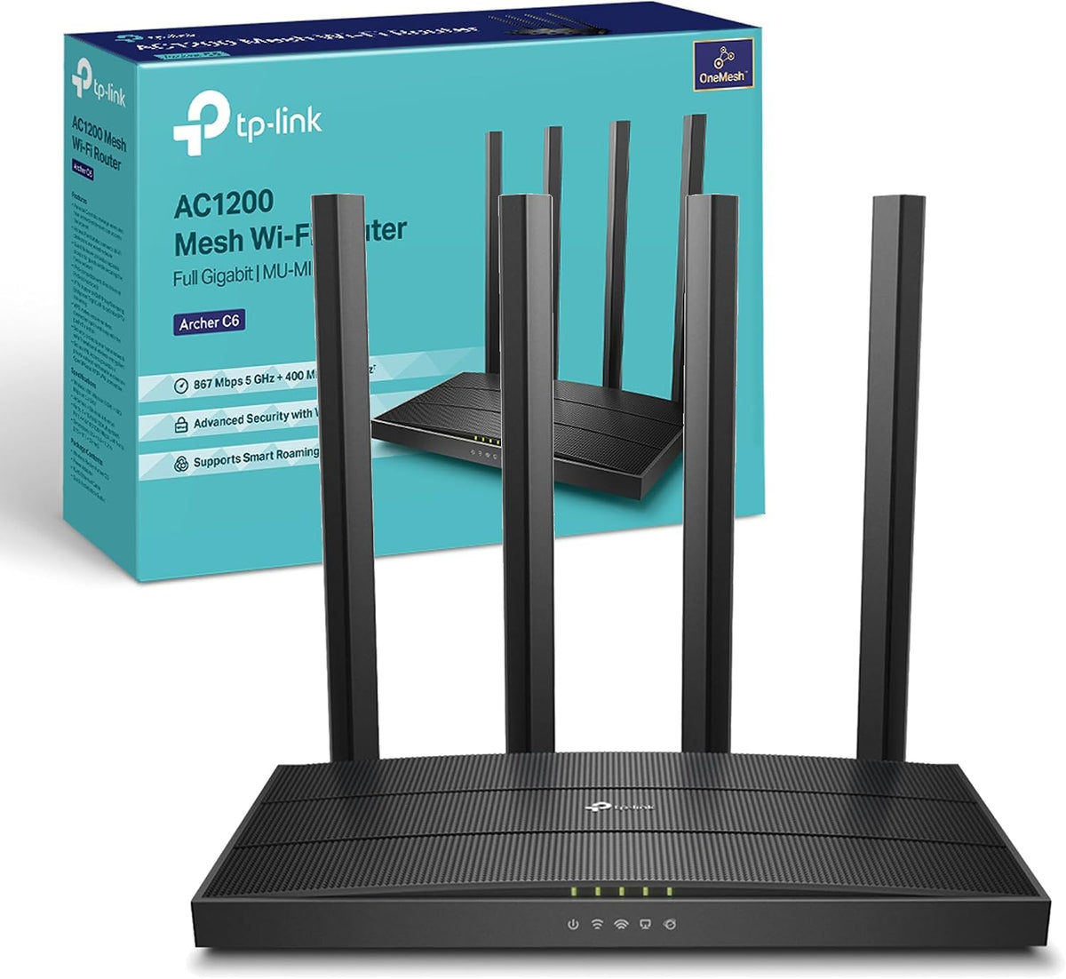 TP-Link AC1200 Wireless Dual Band Wi-Fi Router - Speed Up to 867 Mbps/5 GHz + 300 Mbps/2.4 GHz, 4+1 Gigabit Ports, Dual-Core CPU, Parental Control, Easy setup (Archer C6)