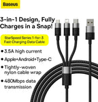 Baseus StarSpeed USB-A to Lightning / Micro-USB / USB-C Cable 3.5A — 1.2m — Black