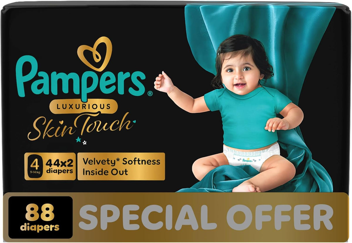 Pampers Luxurious Skin Touch Premium Diapers Size 4, 9-14kg 88 for Toddlers