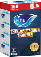 Fine Facial Tissue Boxes, 5 Packs of 150 Sheets x 2 Ply — front product image