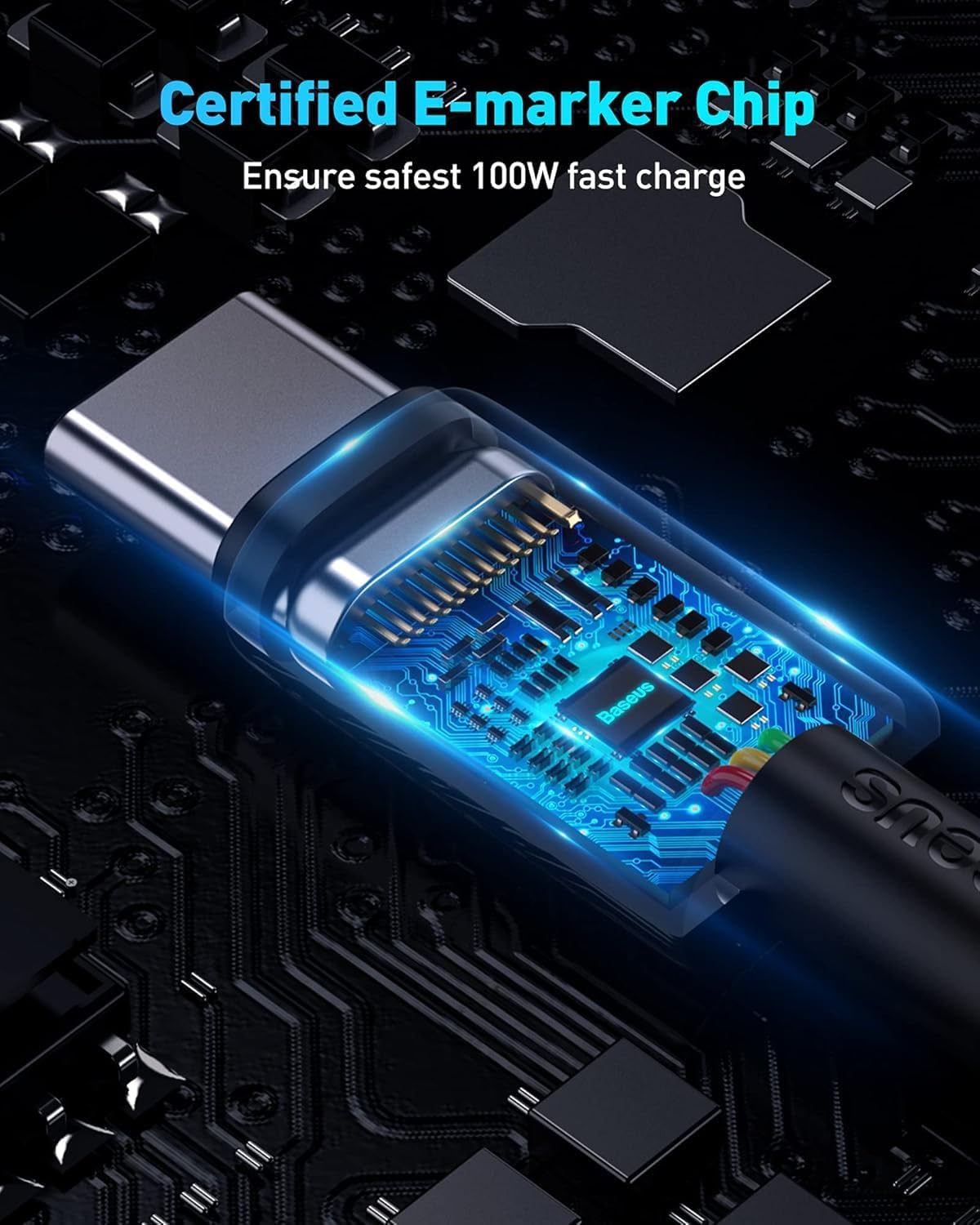 Baseus USB C Cable, 100W PD 5A QC 4.0 Fast Charging USB C to USB C Cable, Zinc Alloy Nylon Braided Type C Data Cable — 6.6FT — Black