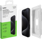 Belkin ScreenForce TemperedGlass Treated Screen Protector for iPhone 15 Pro, Slim, Crystal Clear, Scratch-Resistant Tempered Glass Film, Includes Easy Align Tray for Bubble Free Application