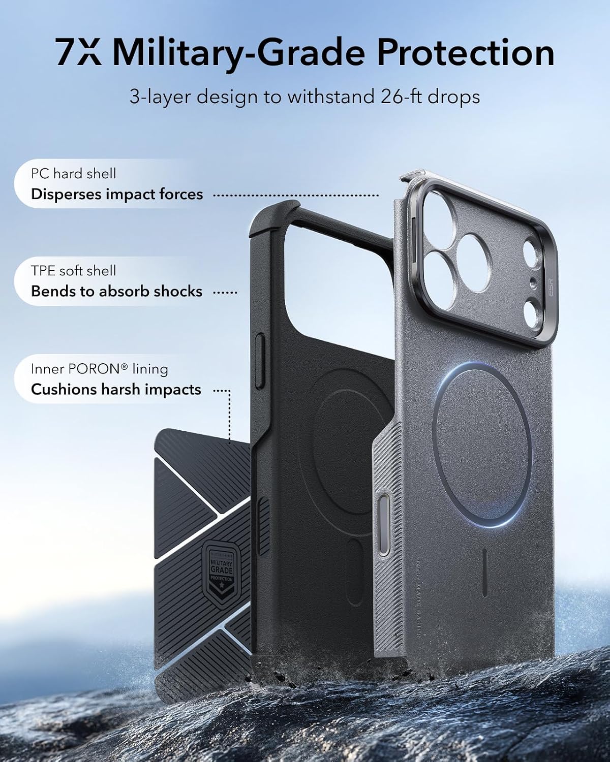 ESR Cyber Tough for iPhone 18 Pro Max/17 Pro Max Case with Flex Stand Grey