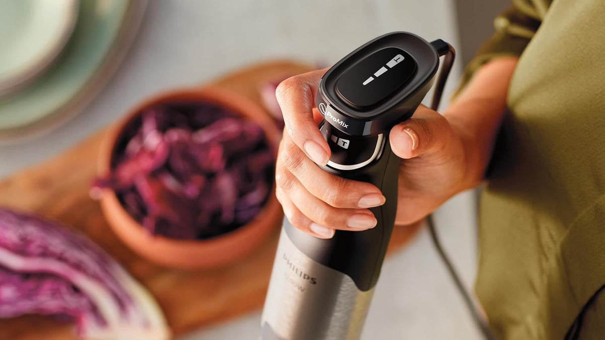 Philips Hand Blender 1200W, With XL Chopper, Spiralizer & Whisk, 3 Speeds — Black