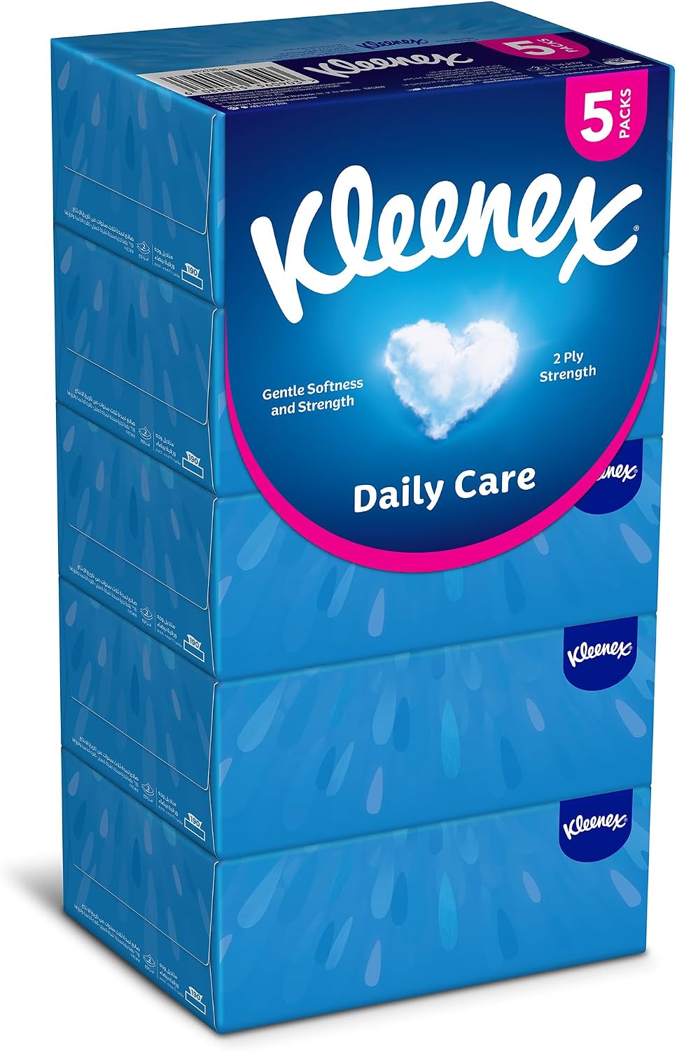 Kleenex Daily Care Facial Tissue - Pack Of 5 Boxes, 190 Sheets X 2 Ply — front product image