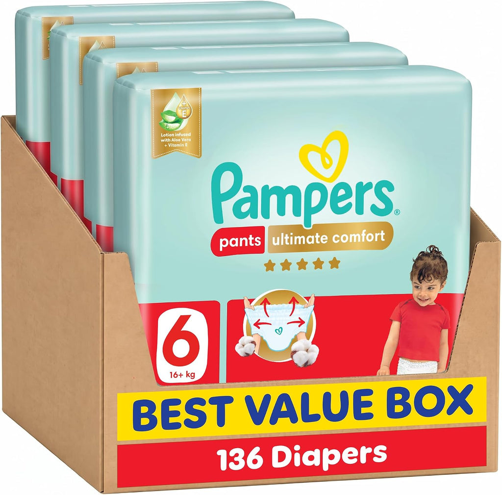 Pampers Ultimate Comfort Culotte Pants Diapers Size 6, 16-21kg, 136 Count