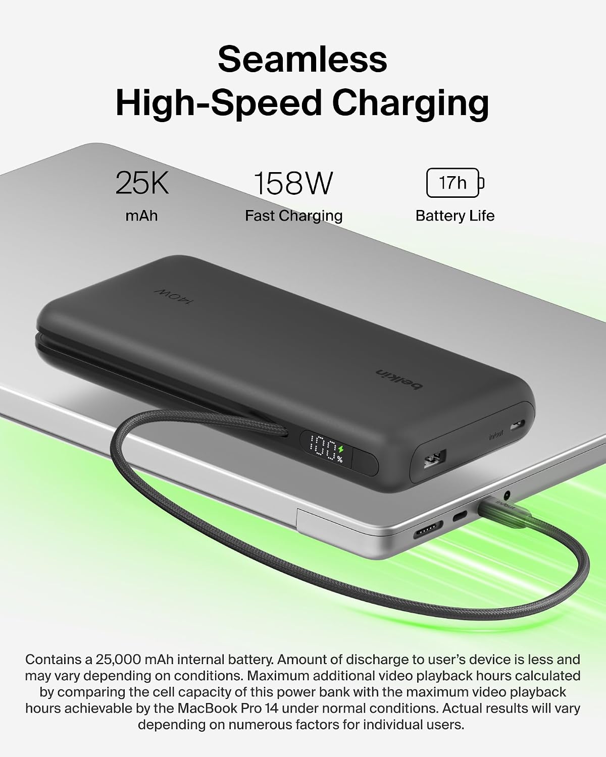 Belkin UltraCharge Pro 25000mAh 158W Power Bank Fast Charging for Laptop