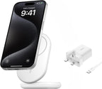 Belkin Fast Charge MagSafe Charger, Magnetic Foldable Wireless Charging Stand 15W, MagSafe-Compatible Portable Fast Charger for Qi2, iPhone 16, 15 & 14 Series, Standy Mode Ready, PSU Included - White