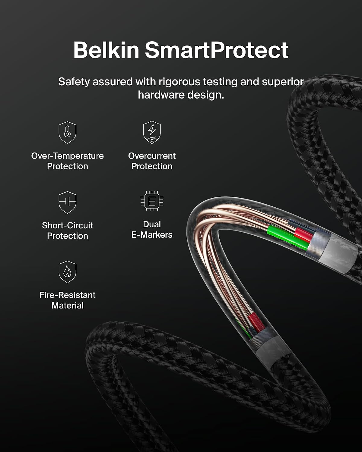 Belkin Eco Braided USB-C to USB-C Cable (2M, 240W) - Soft, Flexible Fast-Charging Cable, Type C Charger Cord for iPhone 16, Galaxy S25, Pixel 9, MacBook, iPad Pro, & More - Black (USB 2.0)