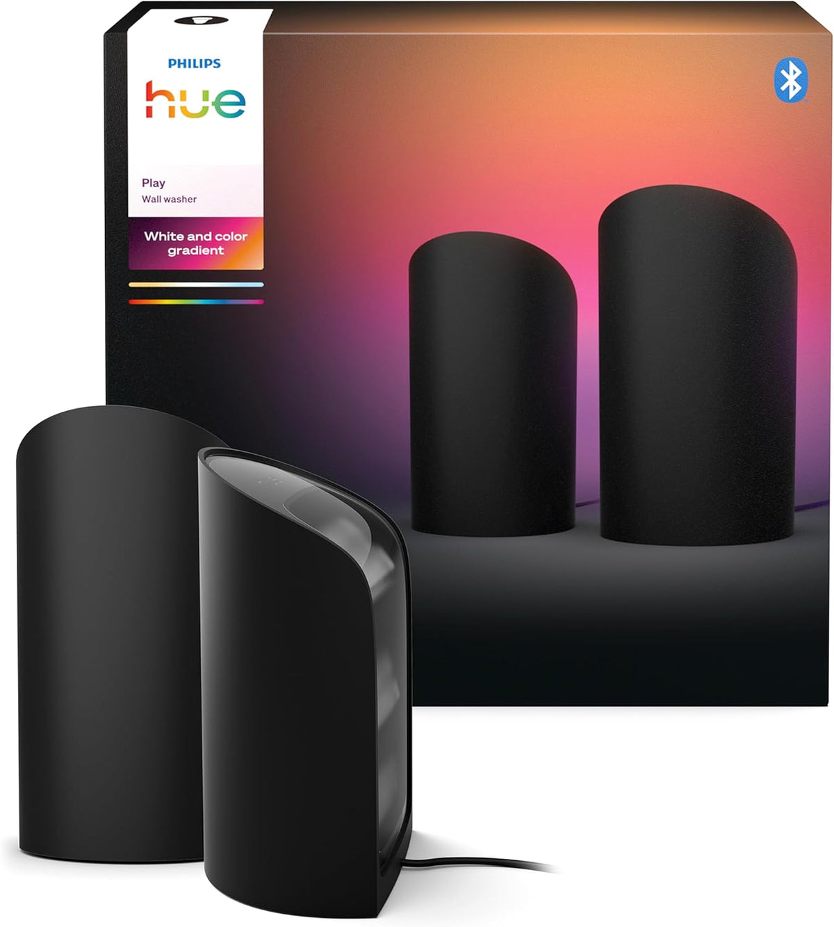 Philips Hue Play Wall Washer 2-Pack, 20W LED, Black, 929004236301 — Smart RGBW wall washer 2-pack with 20W power, 1035 lumens and 2000–6500K colour light for vibrant ambient lighting — black