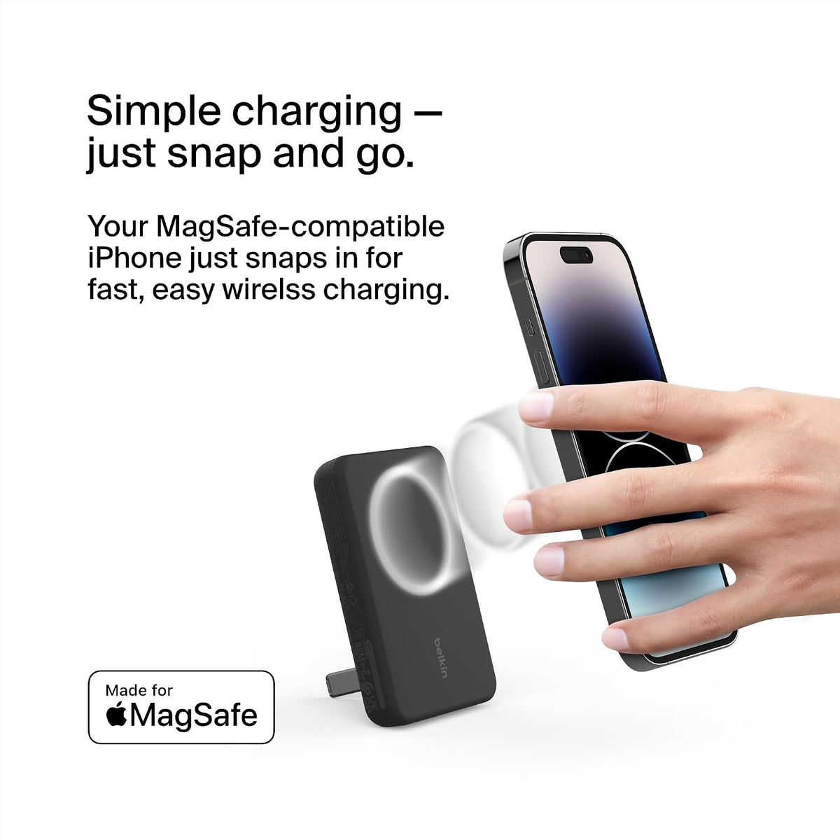 Belkin 5000mAh Magnetic Wireless Power Bank, Portable Charger Compatible with MagSafe with Pass-thru Charging, 7.5W Output, 10W Input and Kickstand, Compatible with iPhone 17, Air, Pixelsnap – Black