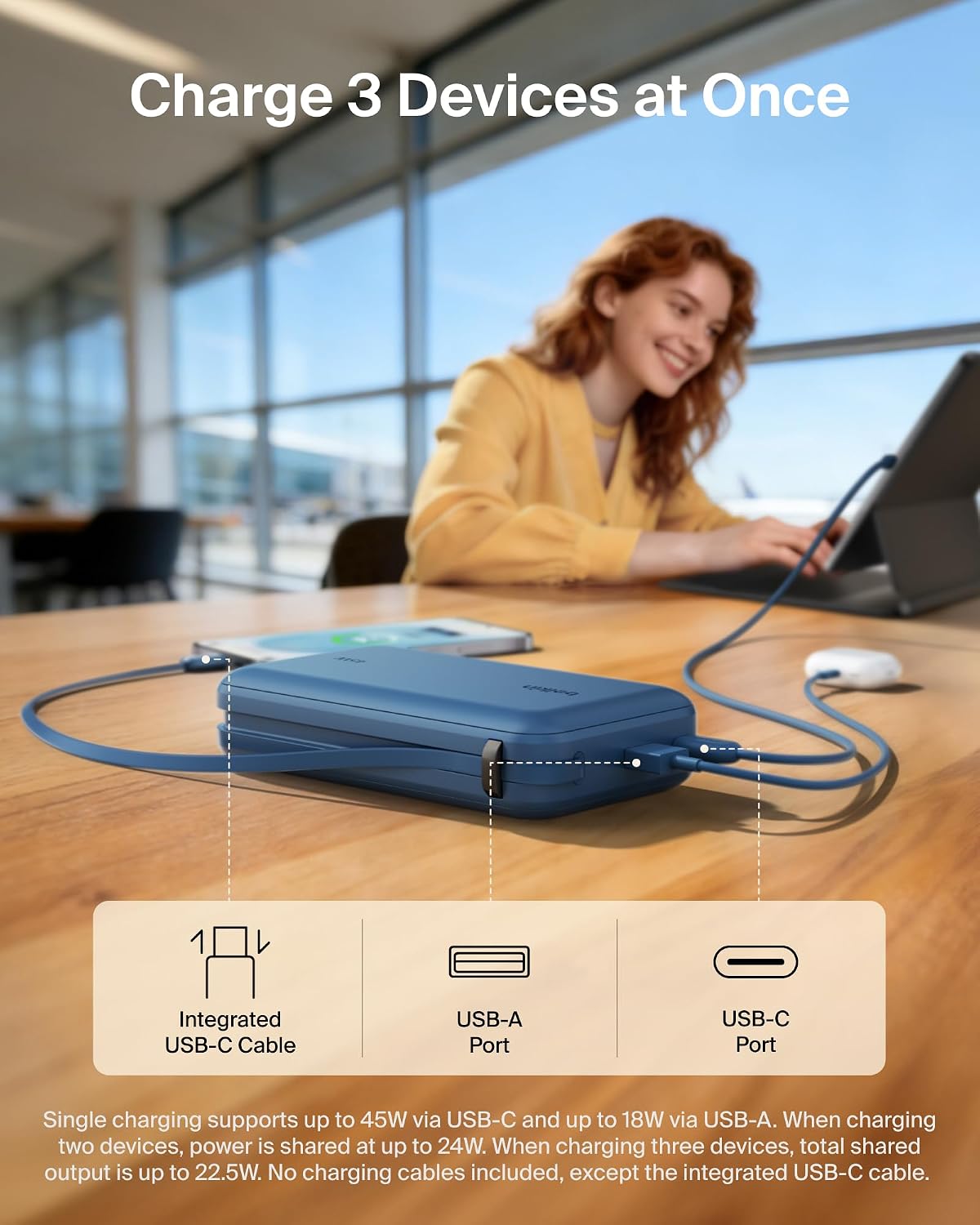 Belkin UltraCharge 20000mAh 45W Power Bank with USB-C Cable & Display- Blue