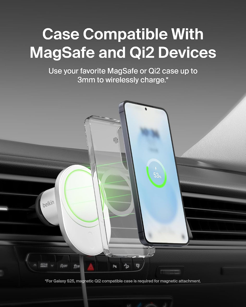 Belkin BoostCharge™ Pro ​Wireless Car Charger with MagSafe 15W Extra Strong Magnetic Vent Mount for iPhone 12, 13, 14