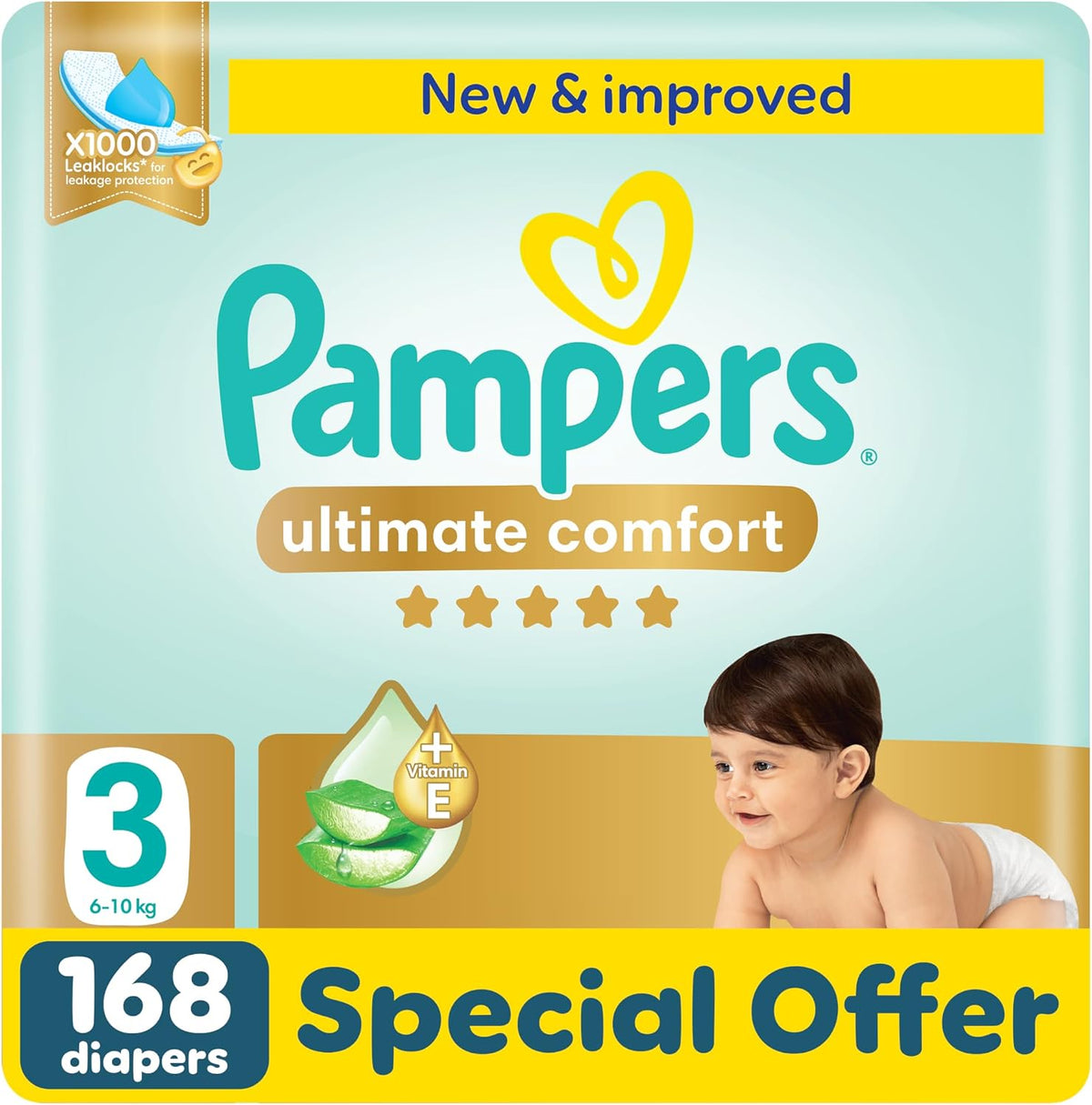 Pampers Ultimate Comfort Premium Taped Diapers 6-10kg Size 3 GP 168 Count