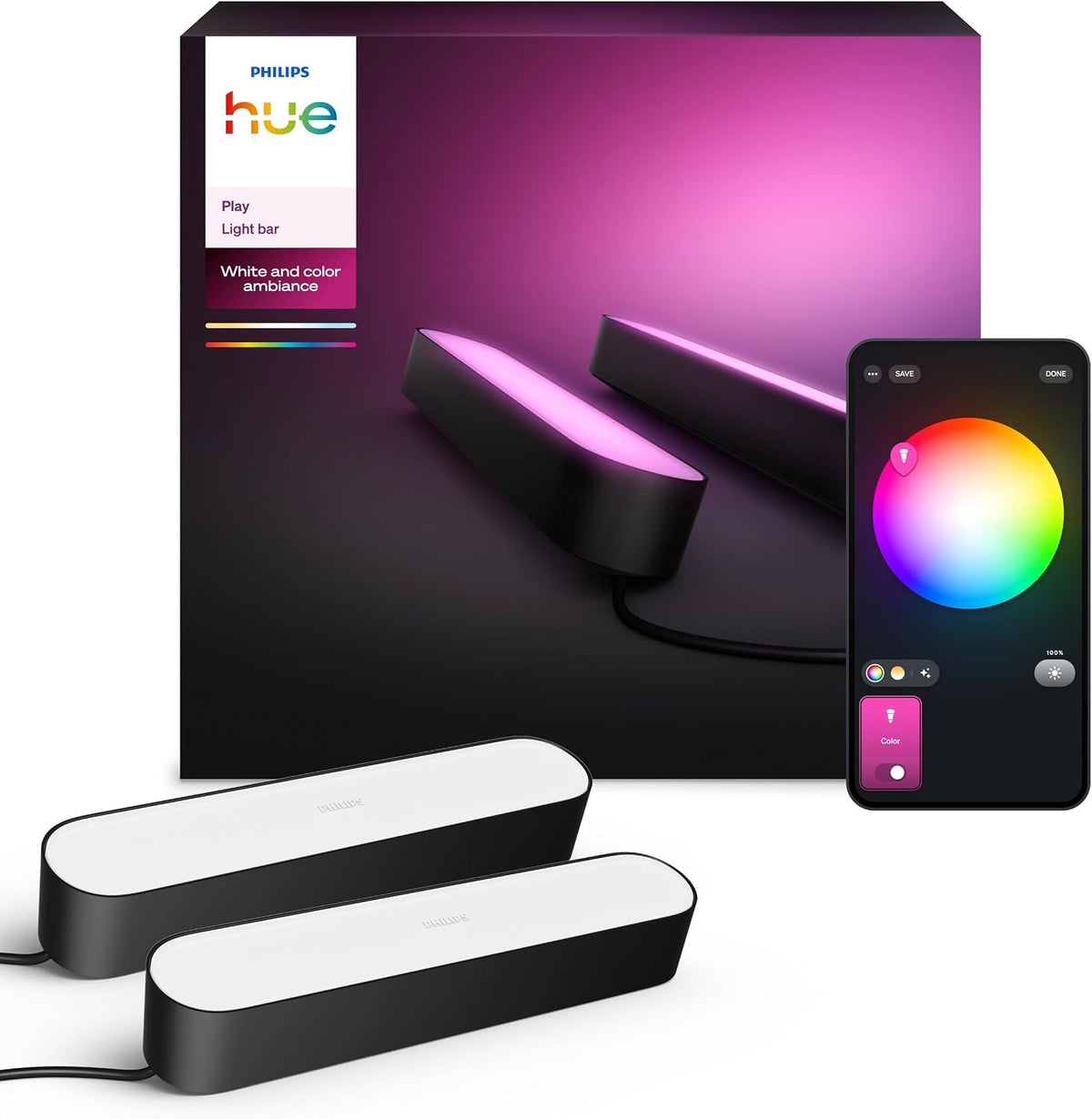 Philips Hue Play White and Colour Ambiance Smart Light Entertainment Lighting for TV and Gaming (Works with Alexa, Google Assistant and Apple HomeKit), Black, 2 Count (Pack of 1) — Black