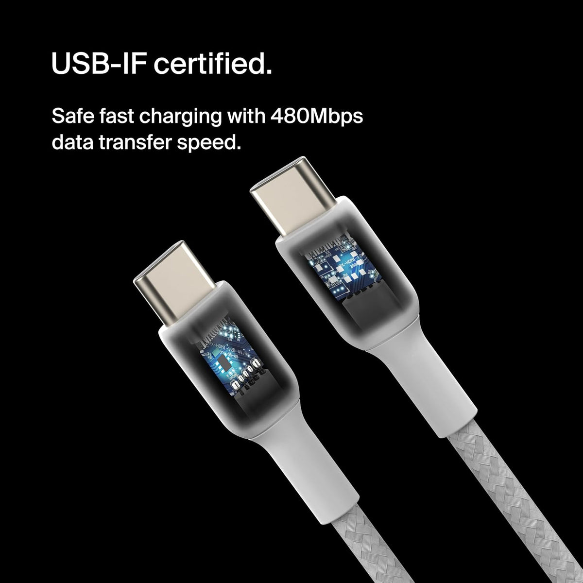 Belkin BoostCharge braided USB C to fast charger cable, USB type C charger cable fast charging for iPhone 16, 15, Samsung Galaxy S24, S23, Pixel, iPad, MacBook, Nintendo and more - 2m, 2pack, White