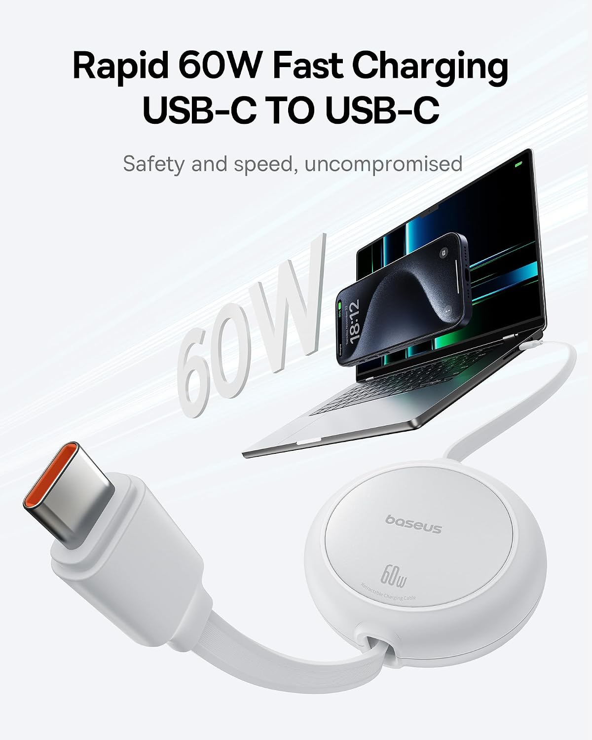 Baseus Free2Pull Mini Retractable USB-C to USB-C Cable 60W — 1m — White
