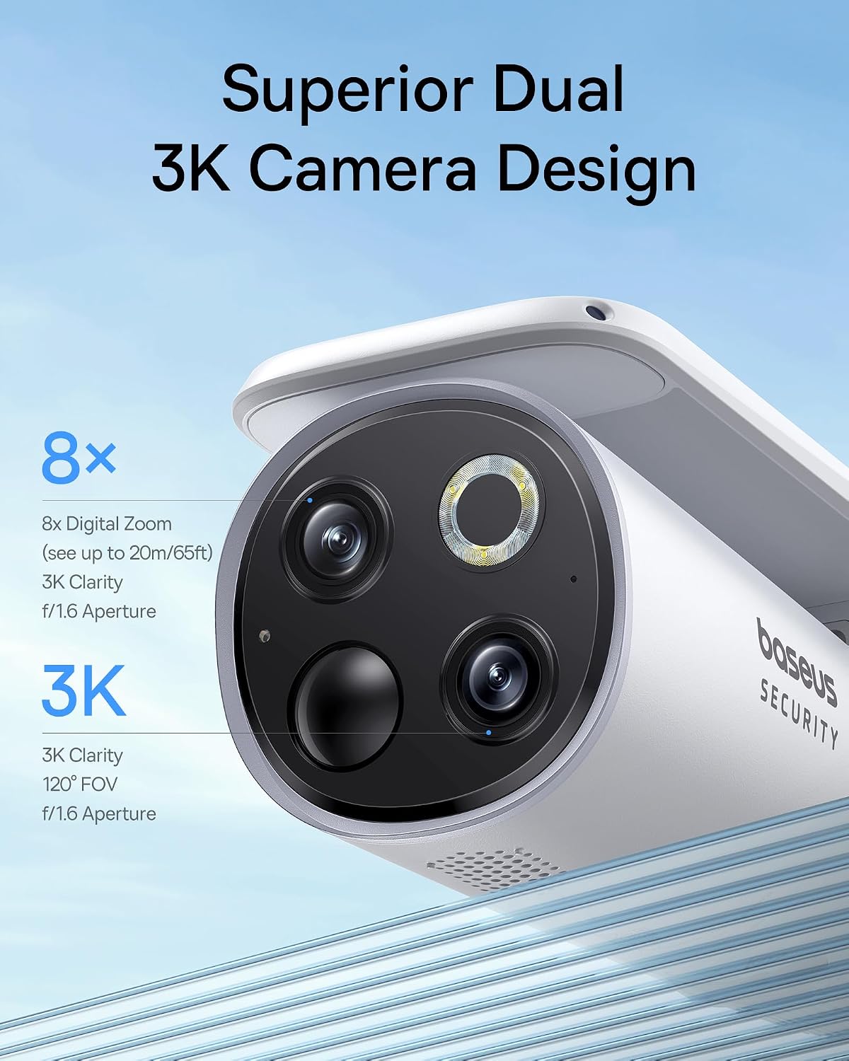 Baseus S1 Pro Solar Outdoor Security Camera 3K — 2-Camera Kit — White