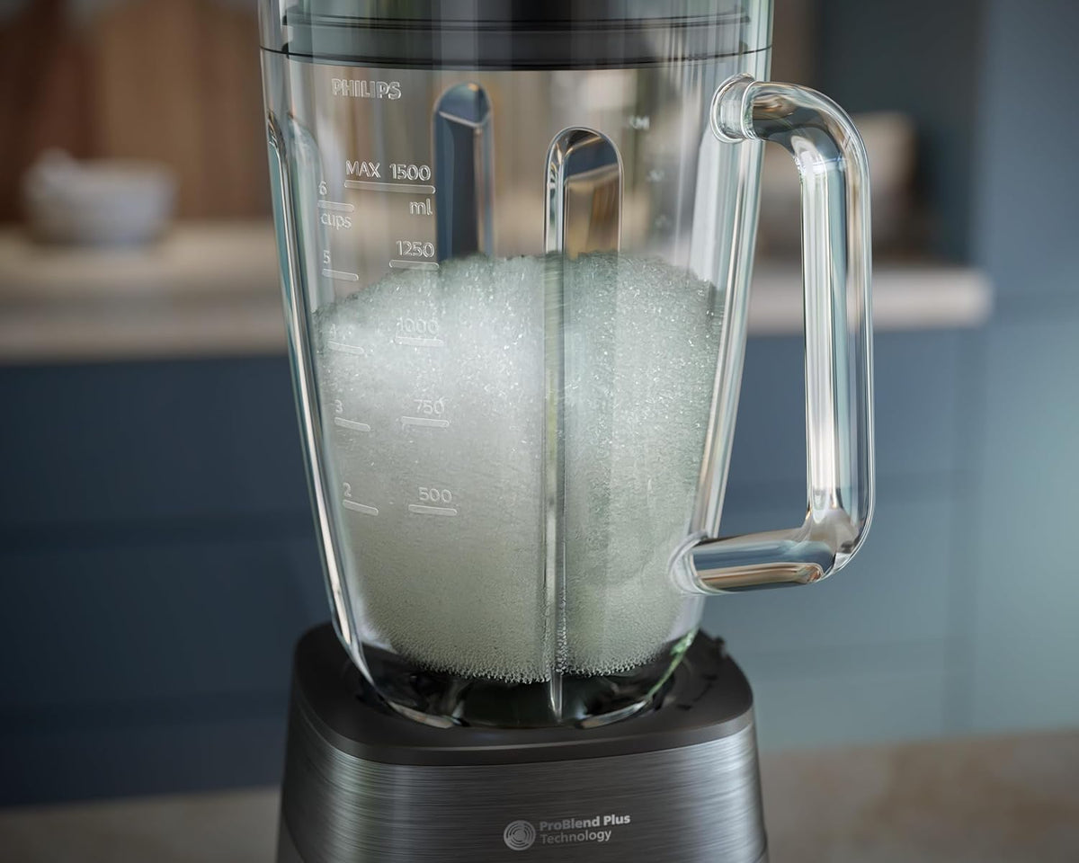 Philips Blender 1200W, 2L Glass Jar, With Chopper & Mill, 3 Speeds + Pulse — Black