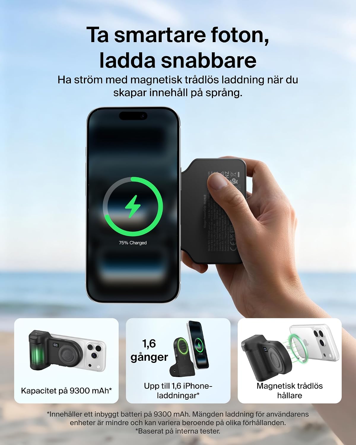Belkin Stage PowerGrip 9300mAh Magnetic Camera Grip with Power Bank - Black