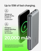 Belkin Portable Charger, USB C Power Bank 20000 mAh w/2 USB-A Ports, 15W w/A to C Cable - iPhone 17, Air, Pro, Pro Max, AirPods, Samsung Galaxy S25,iPad,Nintendo Switch 2,Google Pixel 10 – Space Gray