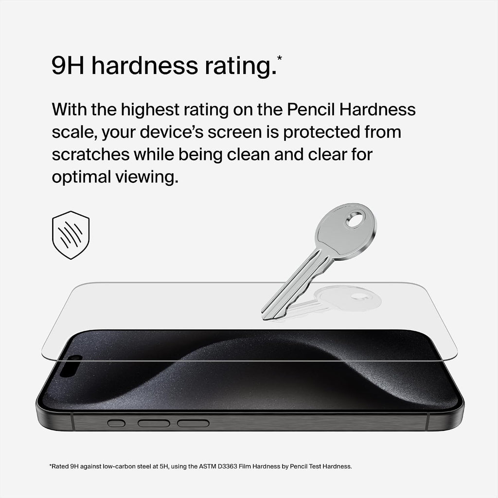 Belkin ScreenForce TemperedGlass Treated Screen Protector for iPhone 15 Pro Max, Slim, Crystal Clear, Scratch-Resistant Tempered Glass Film, Includes Easy Align Tray for Bubble Free Application
