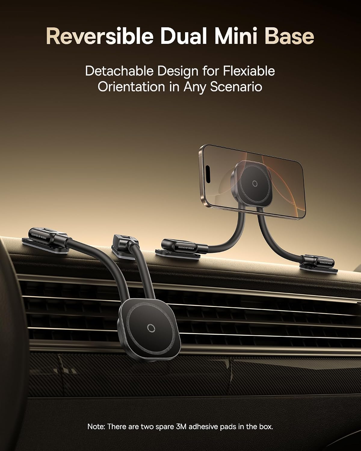 Baseus C03s Magnetic Car Phone Holder, Magsafe Car Phone Holder with 2 Flexible Arms, Suitable for All Scenarios, Universal 20N Car Holder — Black