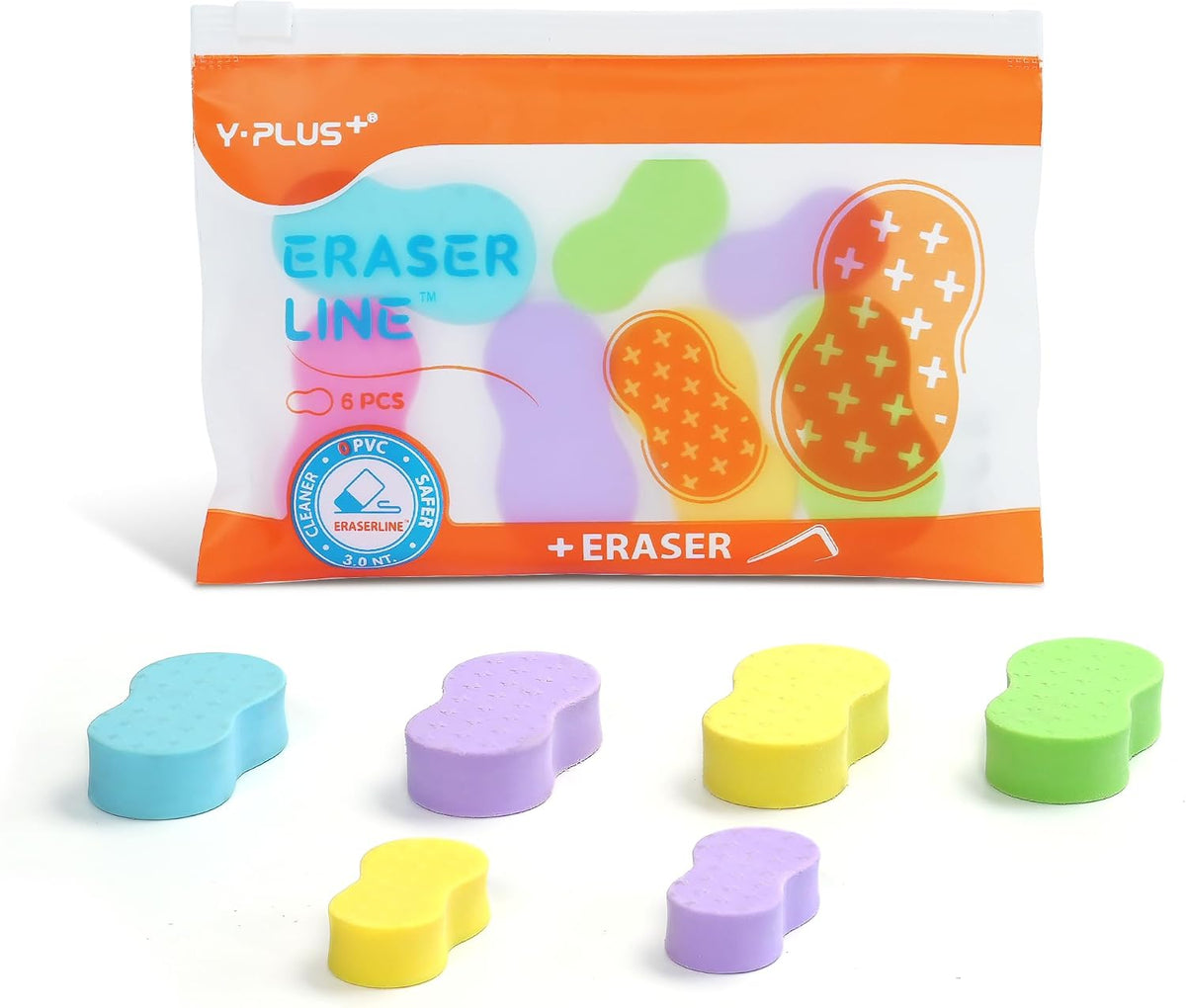 YPLUS Hi-Polymer Erasers — Pack of 6 — Peanut Shape