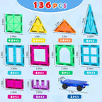 Gemmicc Deluxe Magnetic Tiles with 2 Cars — 136 Pieces — 136 Pieces