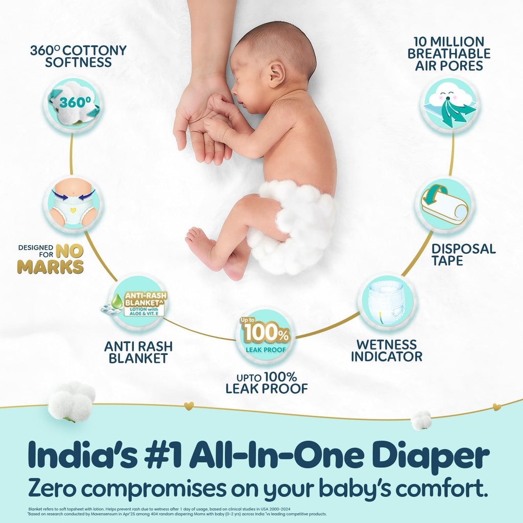 Pampers Premium Care Pant Style Baby Diapers S 26 Count | No Marks Design | Voted India’s #1 Softest Diaper | All in 1 diaper with 360 Cottony Softness