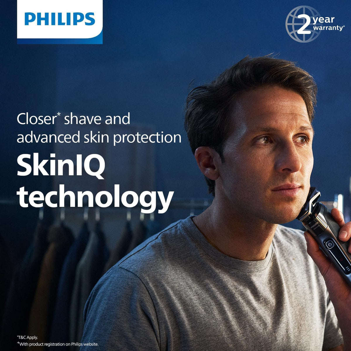 Philips Shaver Series 7000 - Wet & Dry Mens Electric Shaver with SkinIQ Technology, Pop-up Trimmer, Charging Stand, Travel Case and Cleaning Brush (Model S7887/35) — Dark Chrome